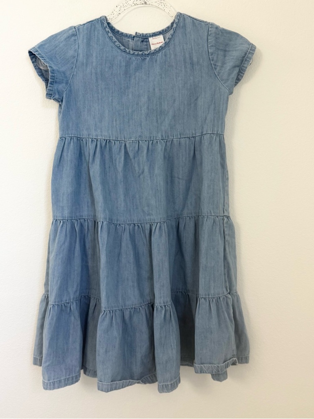 Hanna Andersson Denim Dress Tiered Short Sleeves Size 8